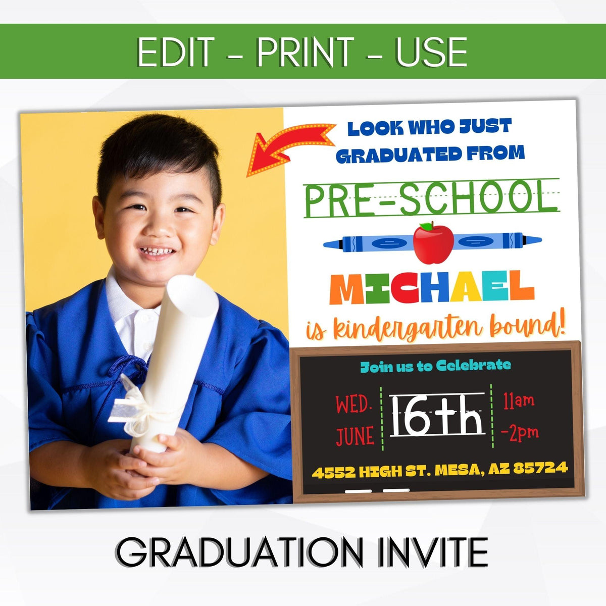 Preschool Graduation Invitation with Photo - Simple Desert Designs