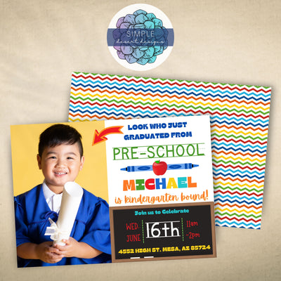 cute photo graudation invitation for preschool prek kindergarten graduation cermeony or grad party