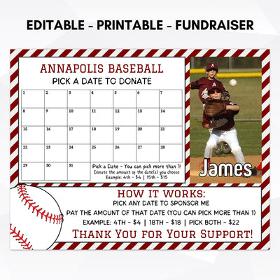 baseball club team school fundraiser calendar pick a date to donate donation schedule planner