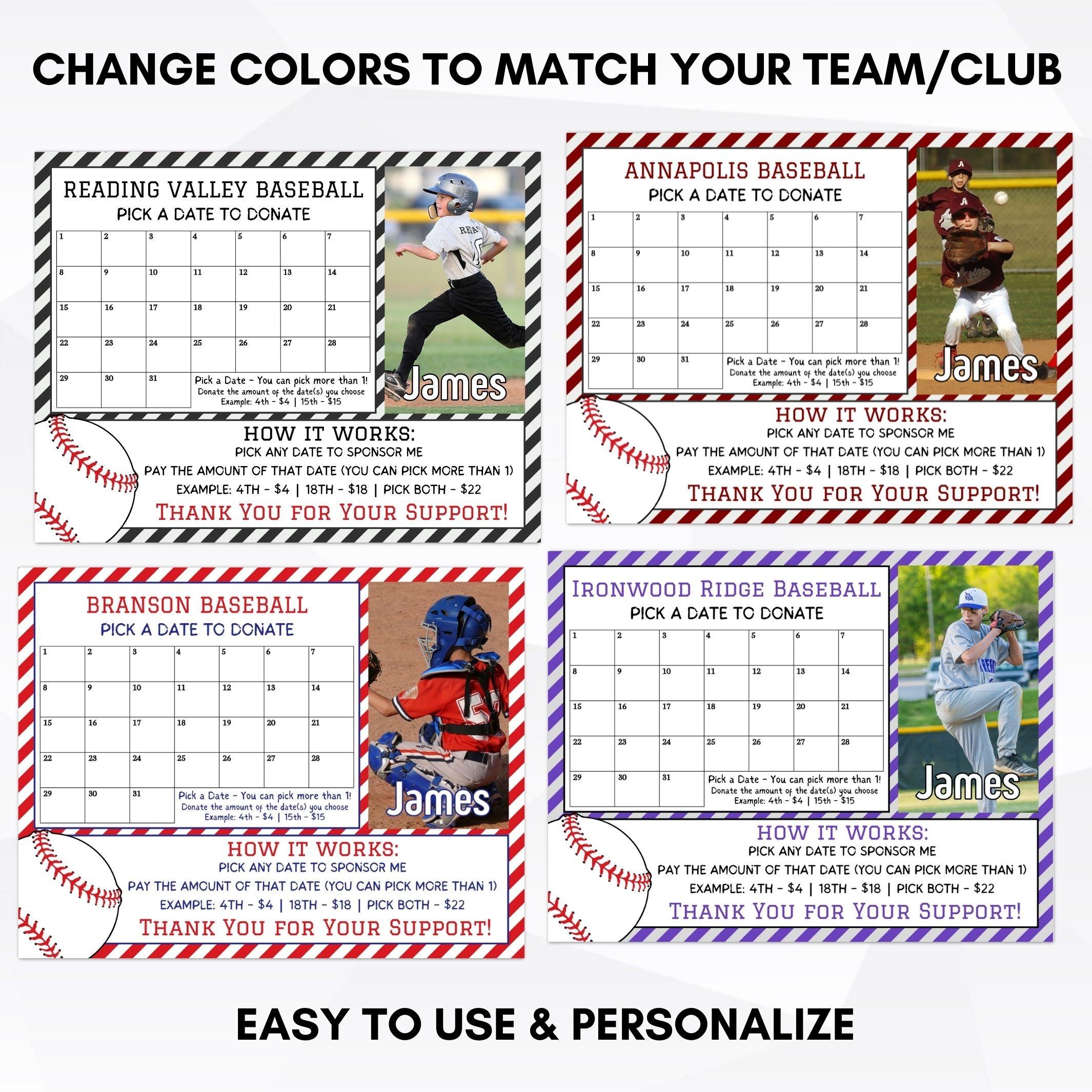 Premium Baseball Cash Calendar Fundraiser – Simple Desert Designs