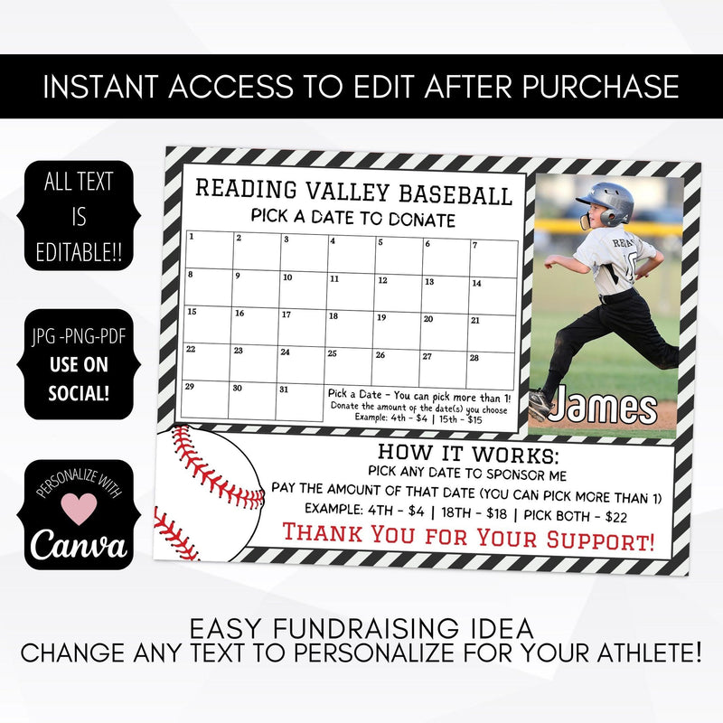 baseball fundraiser template editable printable digital download with picture sport athletic fundraising ideas