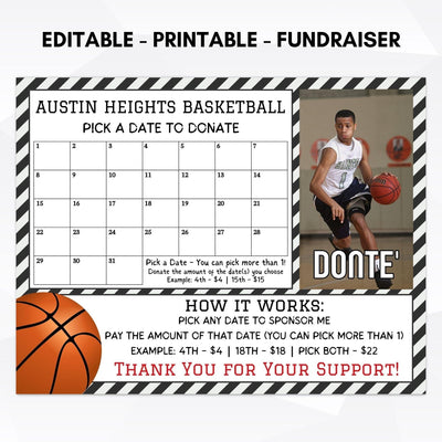 basketball pick a day to donate cash calendar fundraiser