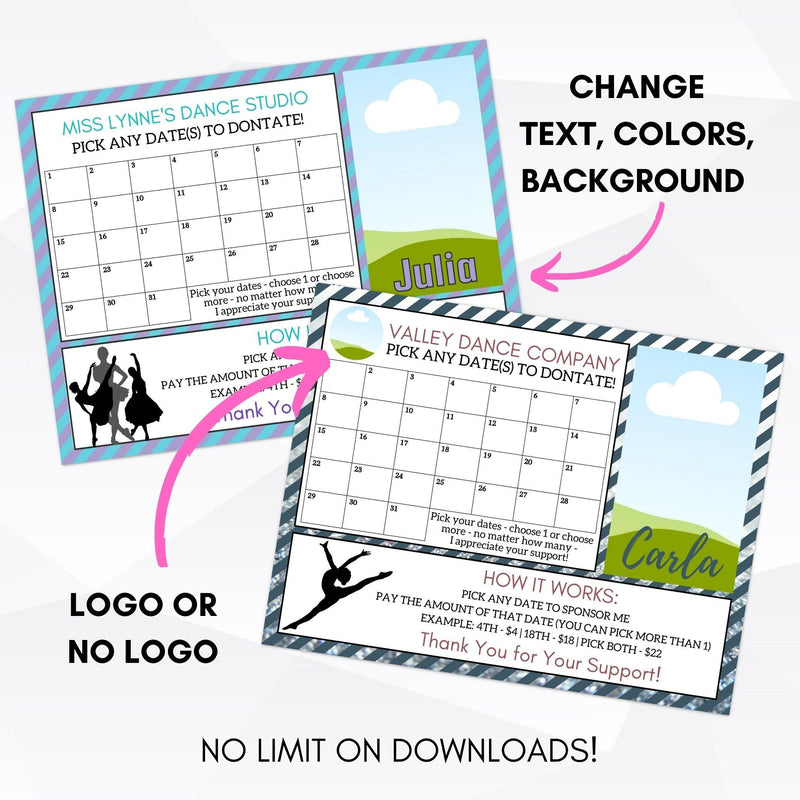 Premium Dance Cash Calendar Fundraiser - Simple Desert Designs