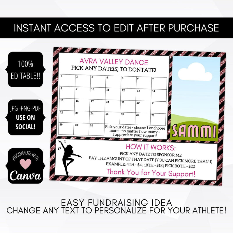 Premium Dance Cash Calendar Fundraiser - Simple Desert Designs