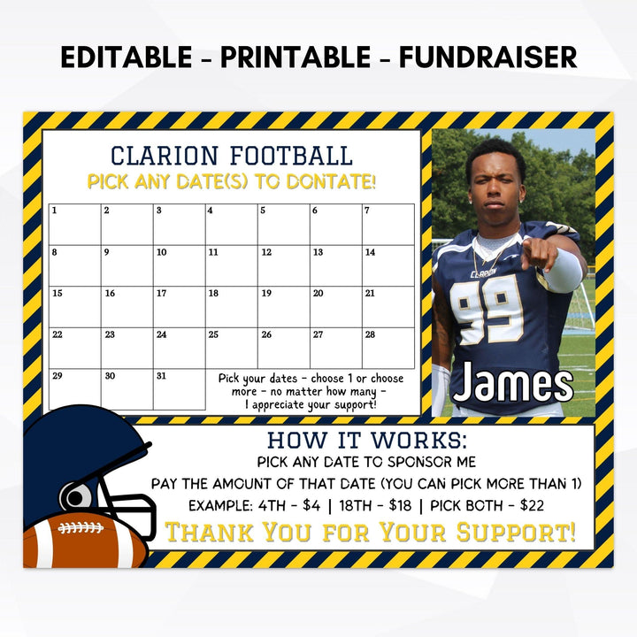 Premium Football Calendar Fundraiser Simple Desert Designs