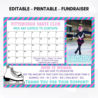 ice skating club team fundraiser cash calendar pick a date to donate fundraising idea