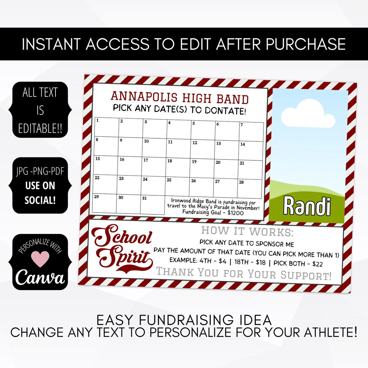 Editable Band Fundraiser Calendar with Photo - Simple Desert Designs