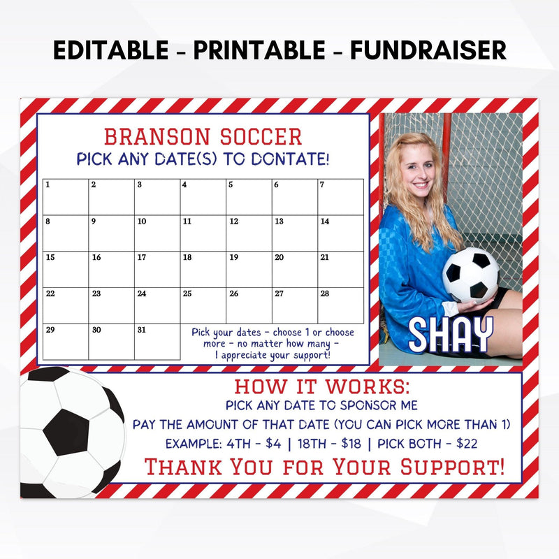 soccer cash calendar fundraising idea pick a date to donate fundraiser