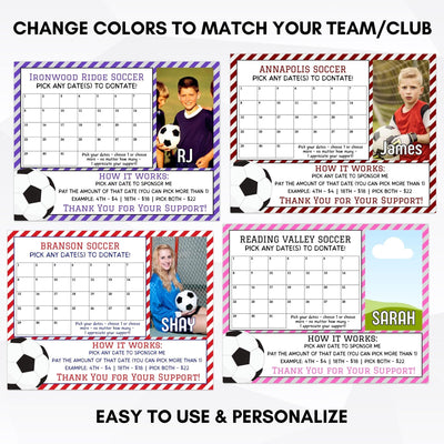 editable printable summer soccer sport schedule fundraiser idea soccer fundraising calendar printable personalized template
