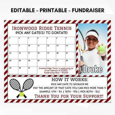 editable printable tennis team competition fundraiser template