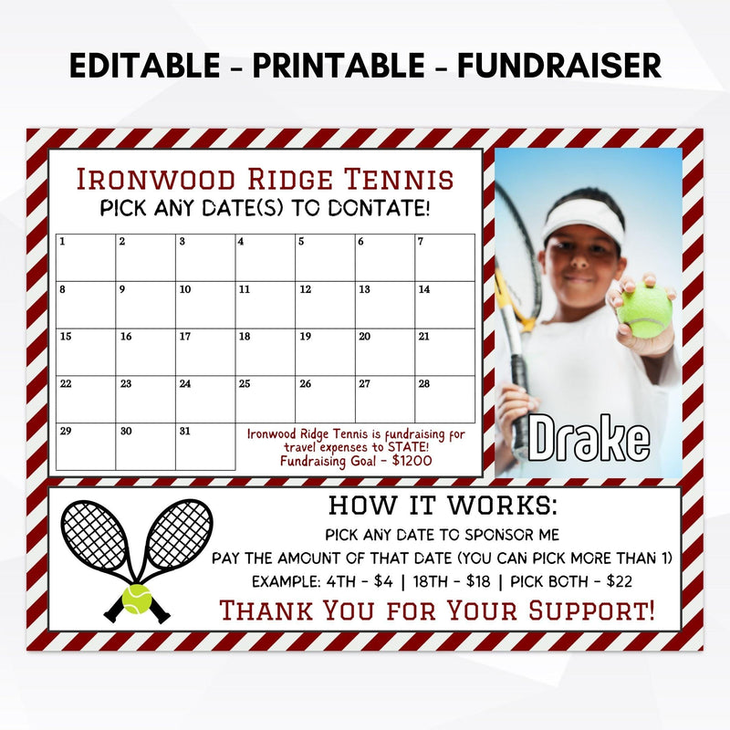 editable printable tennis team competition fundraiser template