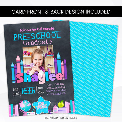 editable kindergarten photo graduation invitation