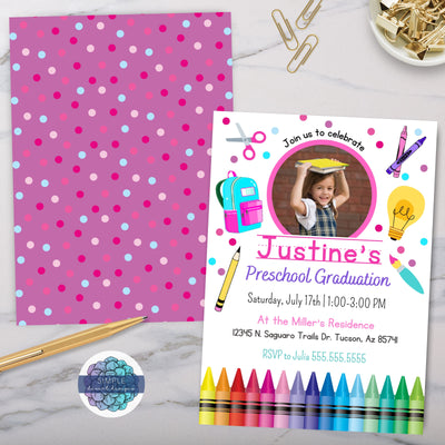 colorful preschool graduation invitation for girls