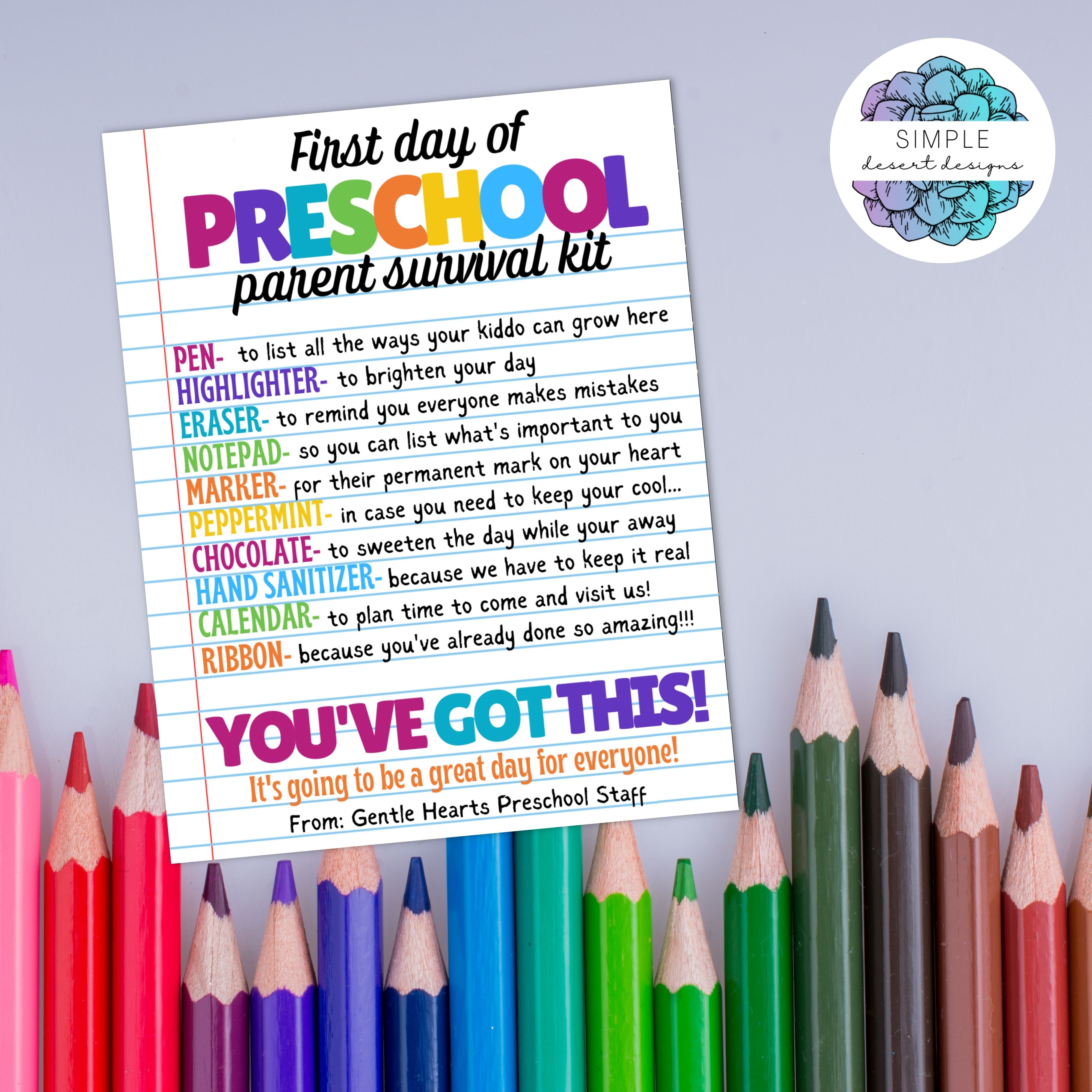 cute preschool parents gift from home preschool provider or daycare for first day of school