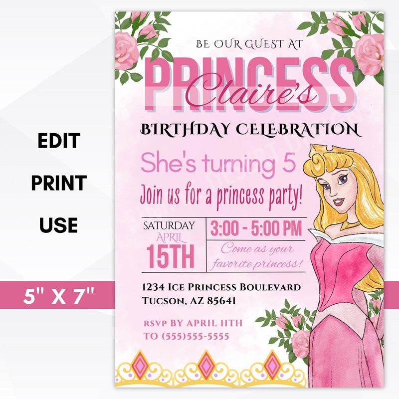 Sleeping Beauty birthday party invitation