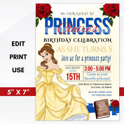 Beauty and the beast birthday party invitation