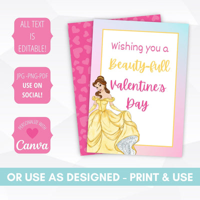 beauty and the beast princess valentines treat bag tags