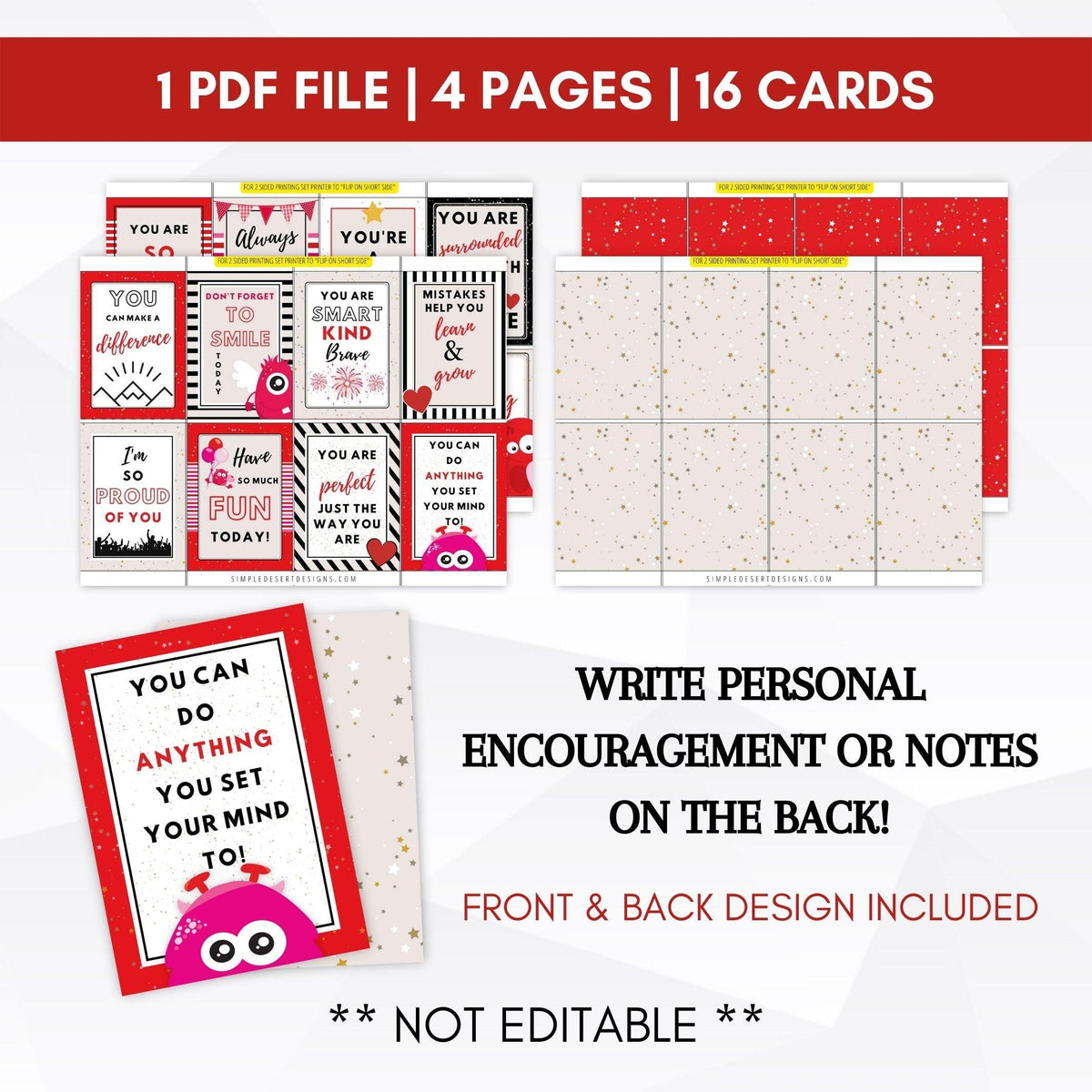 Printable Encouragement Note Cards for Kids - Simple Desert Designs