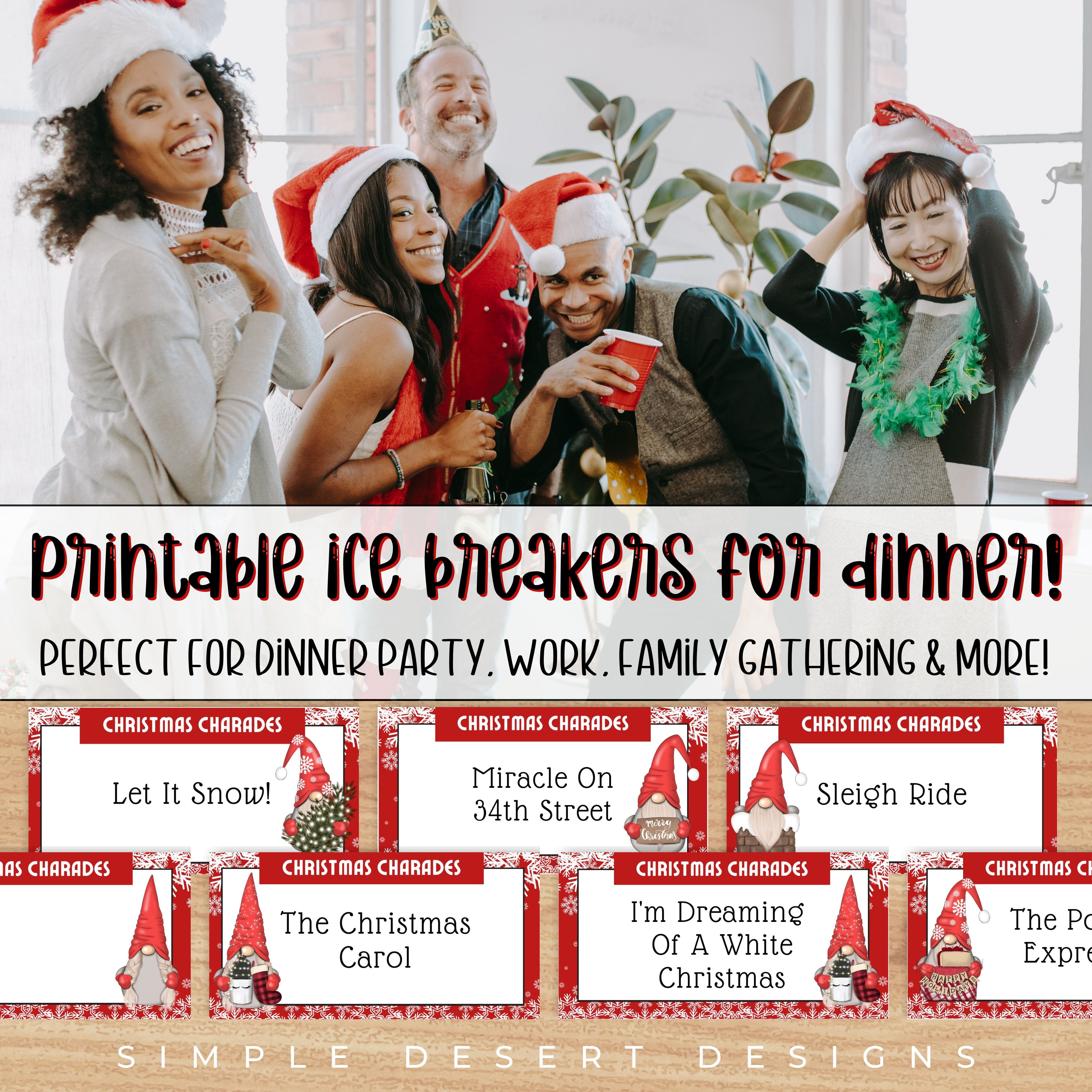 printable charades ice breaker conversation starter game for christmas dinner party