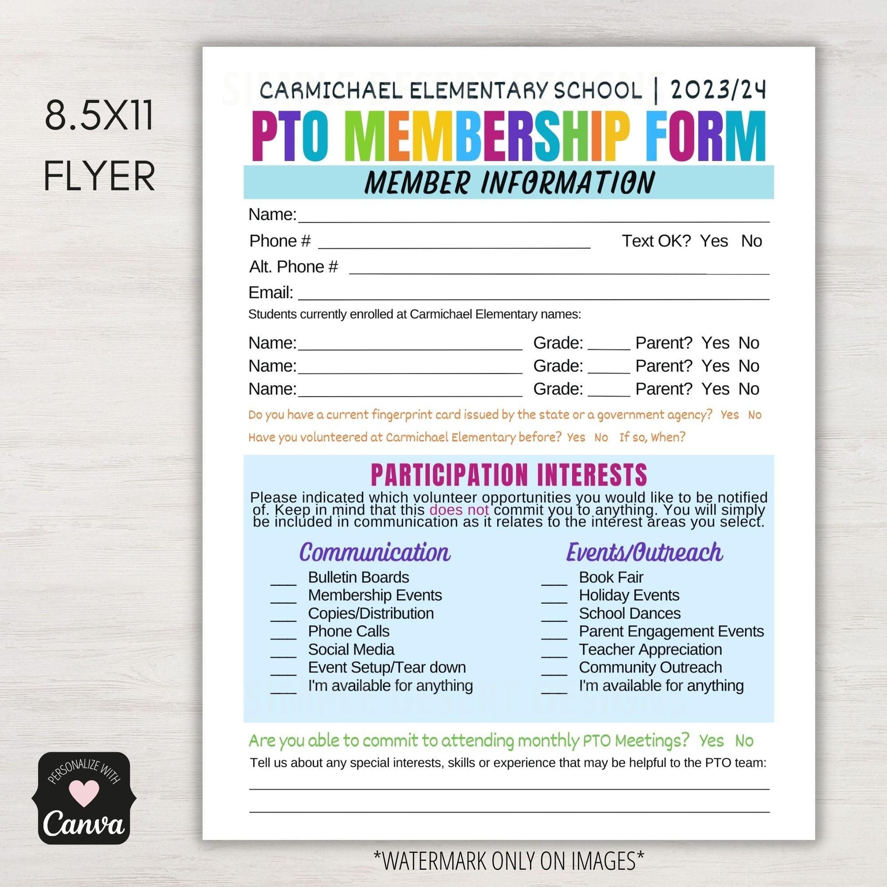 PTA Membership Form Template Simple Desert Designs