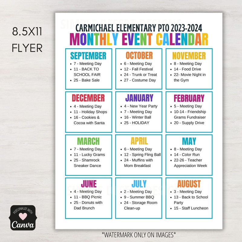 monthly event calendar