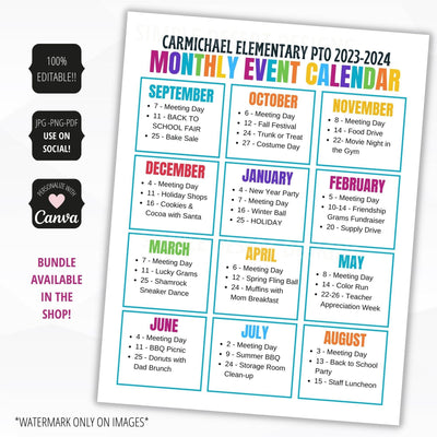 annual event calendar template