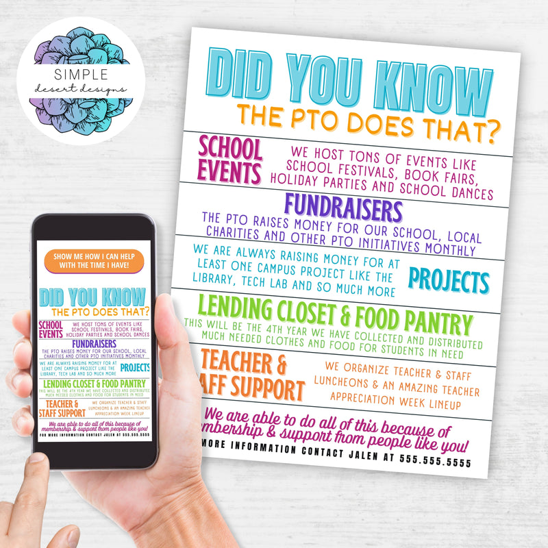 fully customizable pta informational flyer for school pto organization membership drive