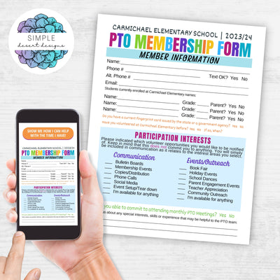 customizable school pta pto membership form template
