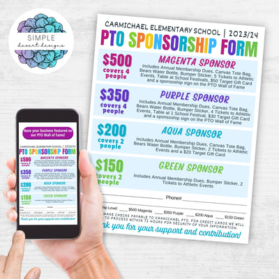 customizable pta sponsorship form for school pto or any sponsor membership pledge donations
