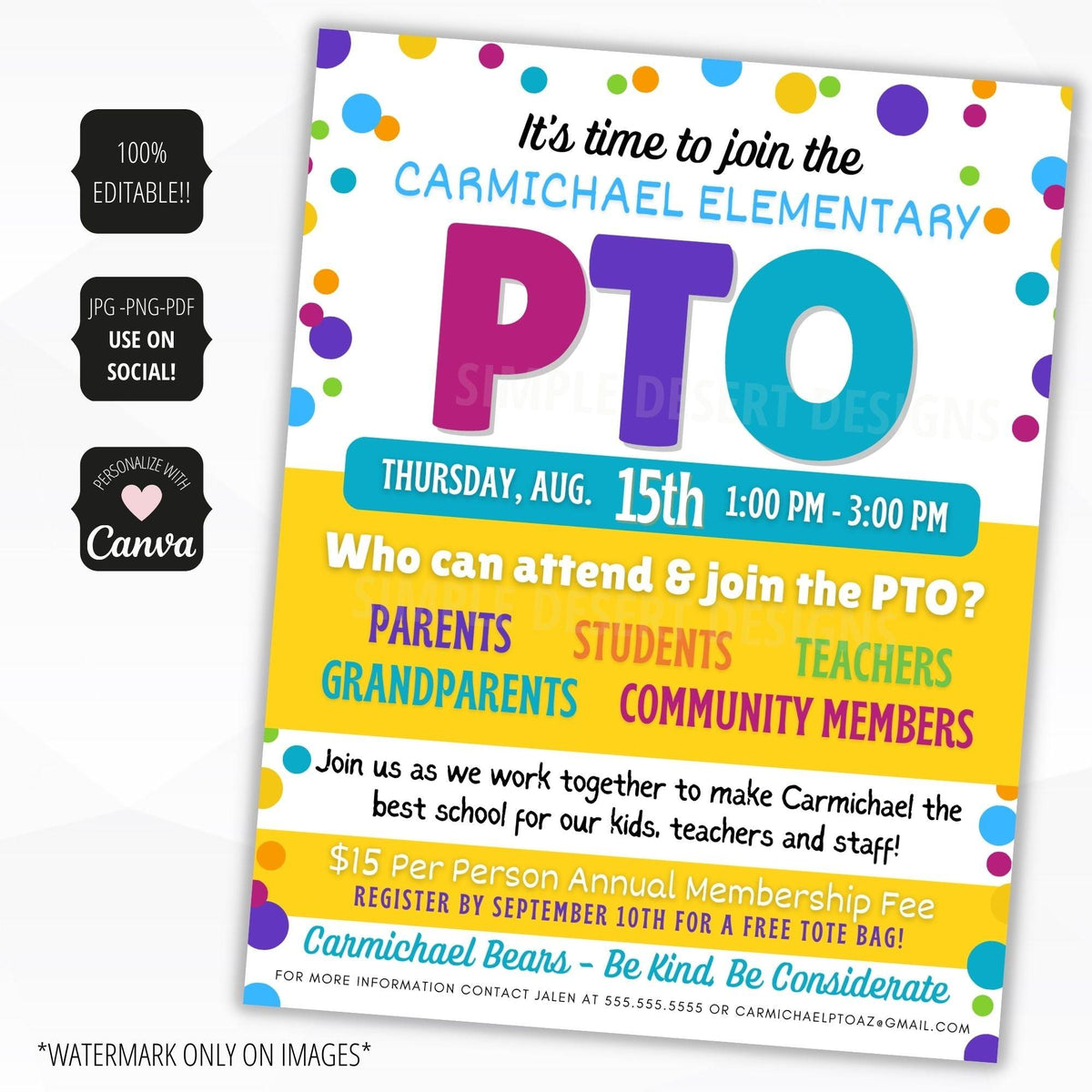 Pto Design Card Editable PTO Forms & Membership Toolkit - Simple Desert Designs
