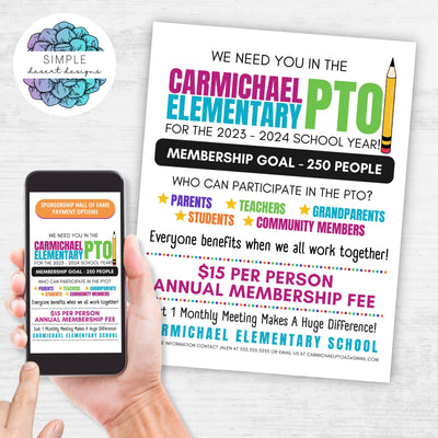 colorful pta pto membership drive flyer for schools church or any non profit organization