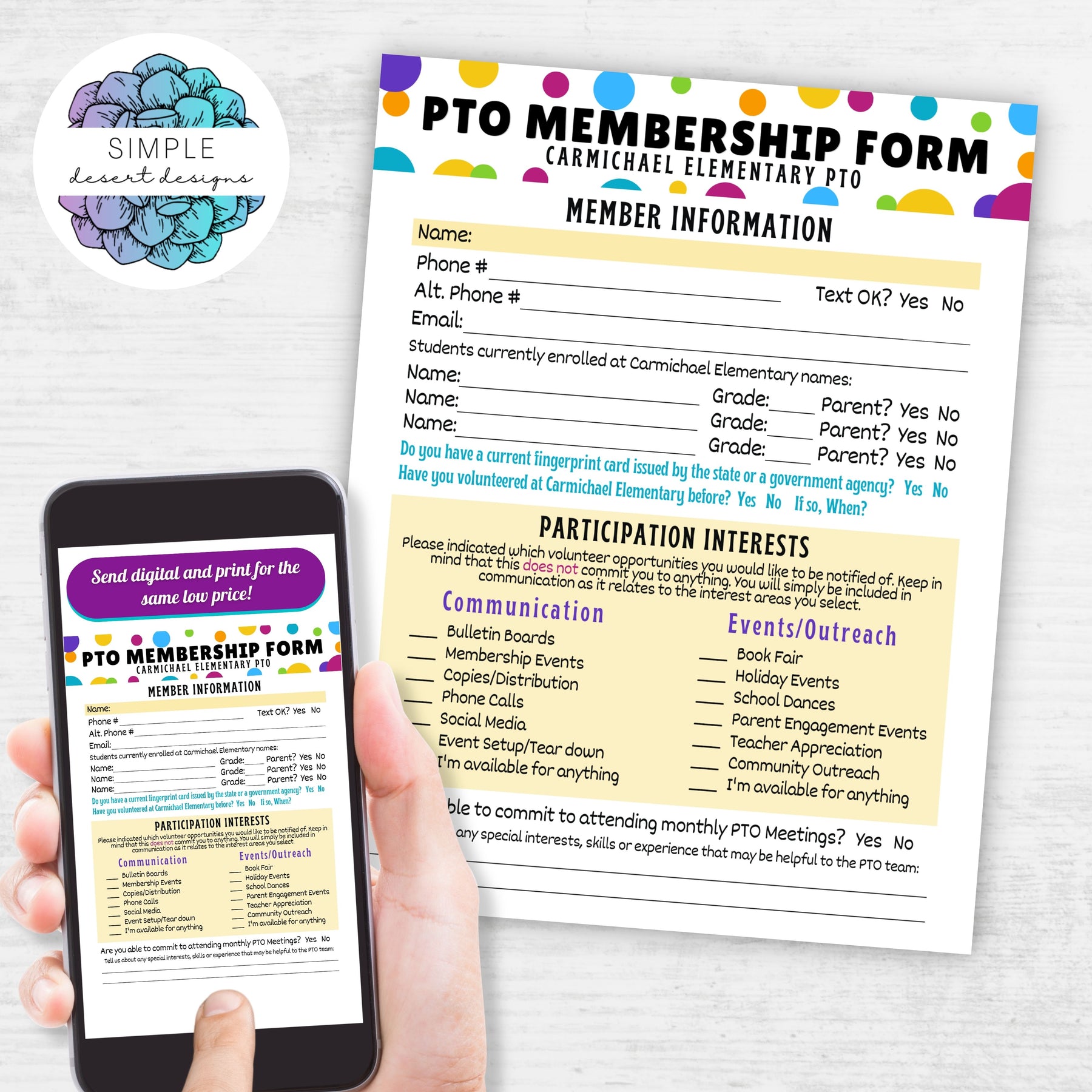 PTO Membership Form Template – Simple Desert Designs