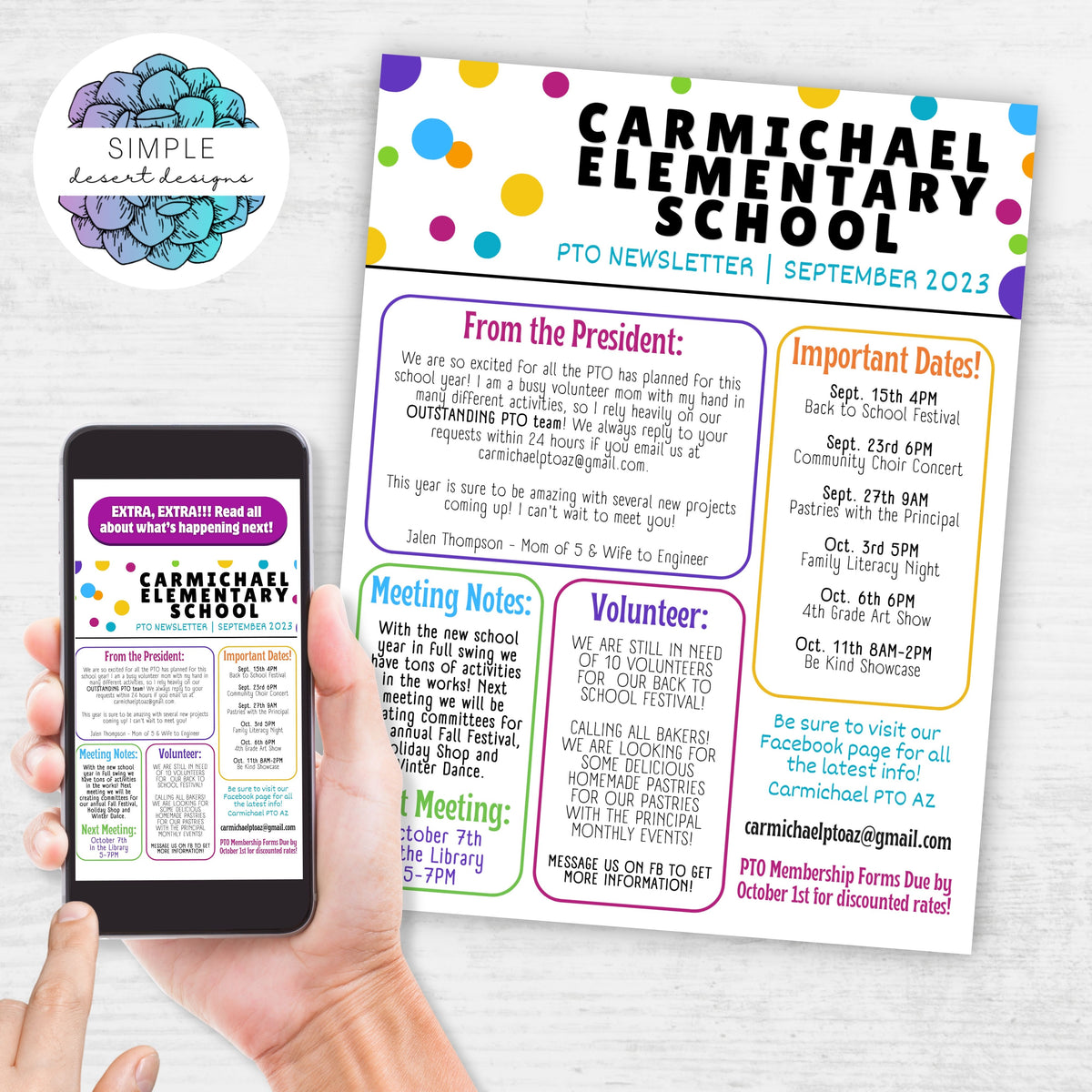 Editable PTO Newsletter Template - Simple Desert Designs