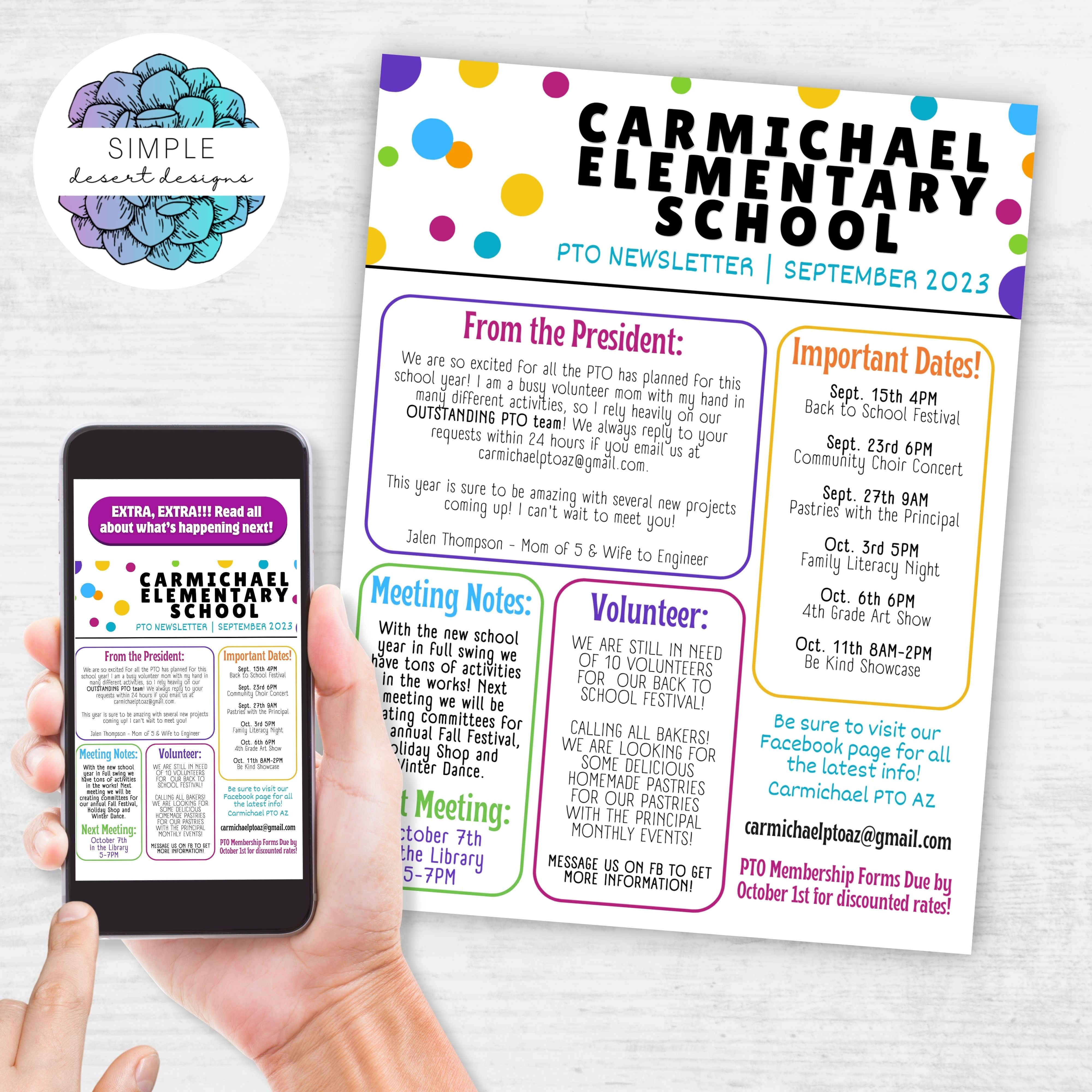 school pto pta monthly newsletter template for classroom teacher or any non profit group