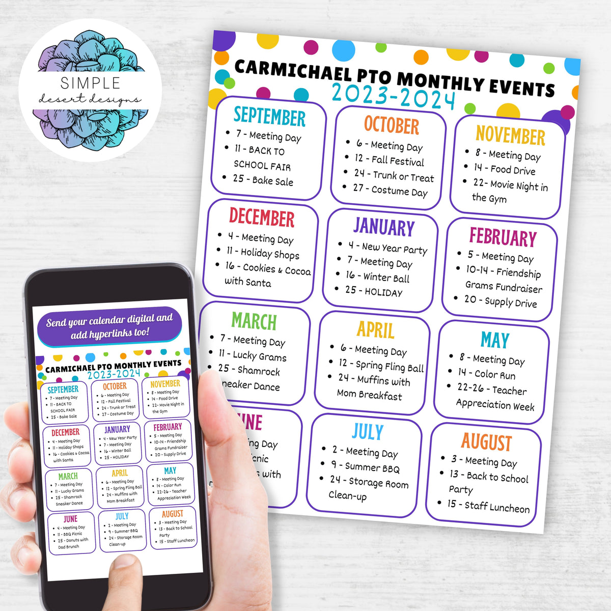 Editable PTO Flyer Calendar Template - Simple Desert Designs