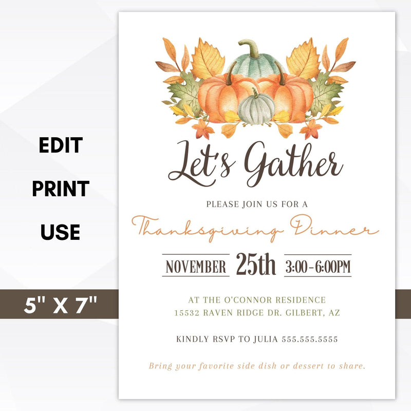 editable thanksgiving dinner invitation printable template