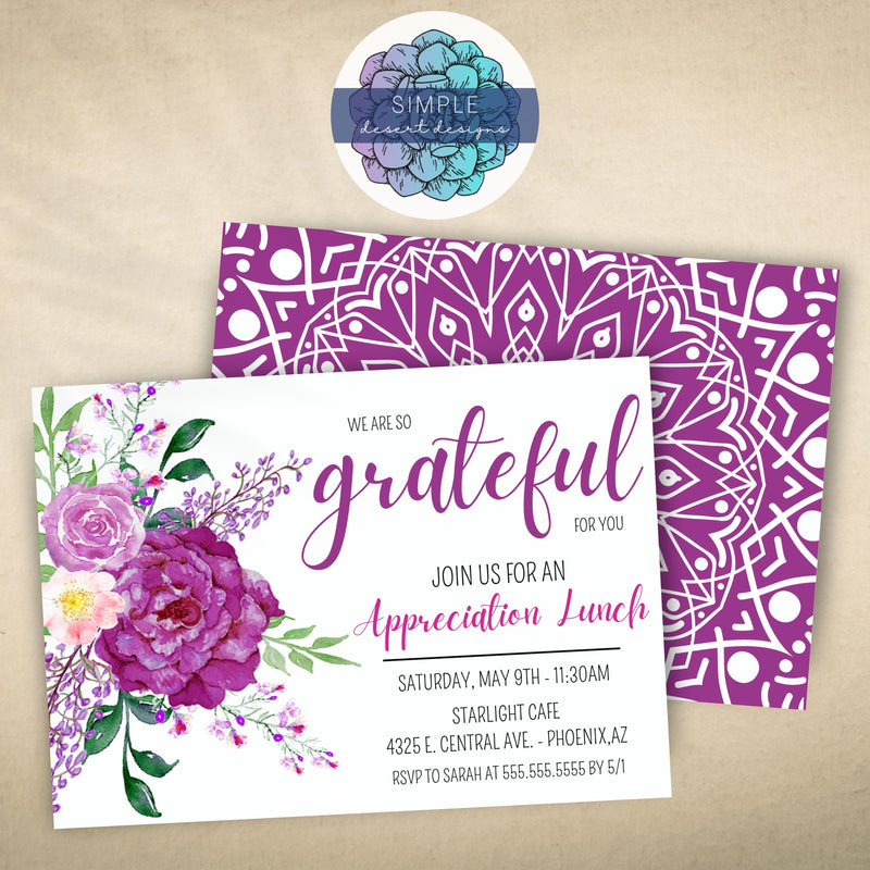 elegant floral appreciation event invitations with customizable text