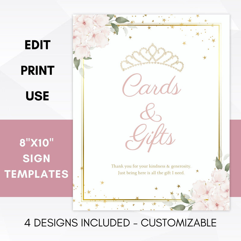 editable blush pink and gold birthday sign template