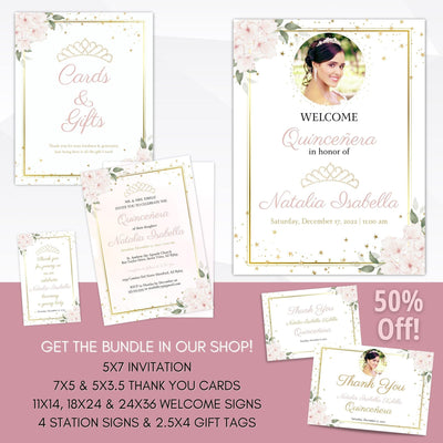 quineanera invitation suite blush pink and gold