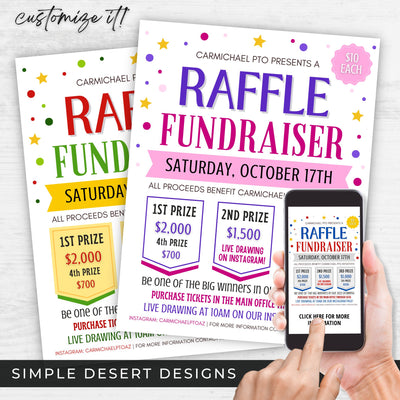 customizable raffle flyer in digital and printed formats