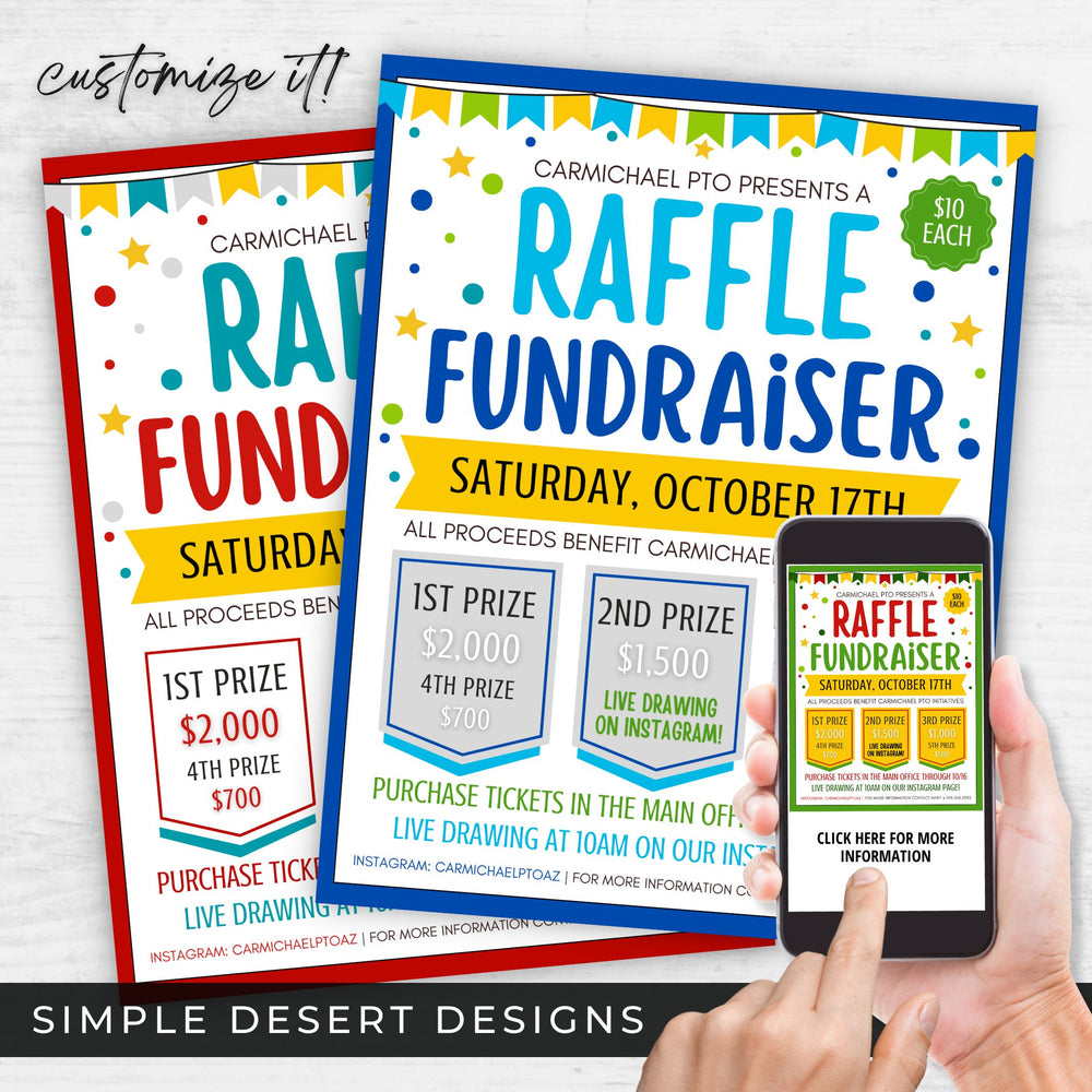 Editable Raffle Flyer, Poster & Ticket Set - Simple Desert Designs