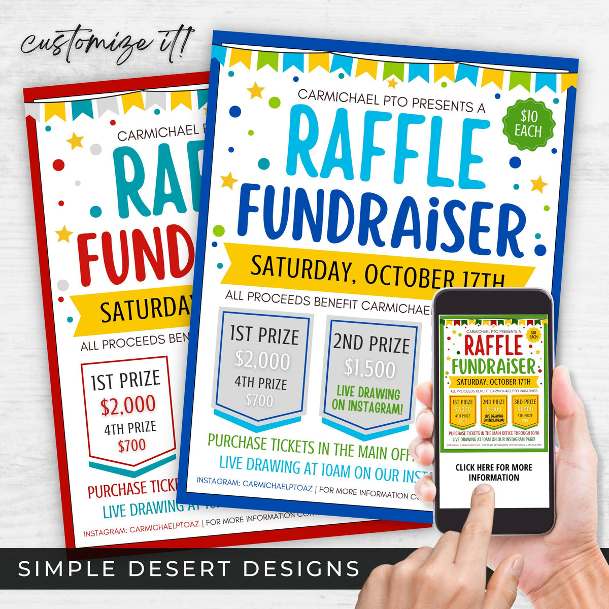 Editable Raffle Flyer, Poster & Ticket Set - Simple Desert Designs