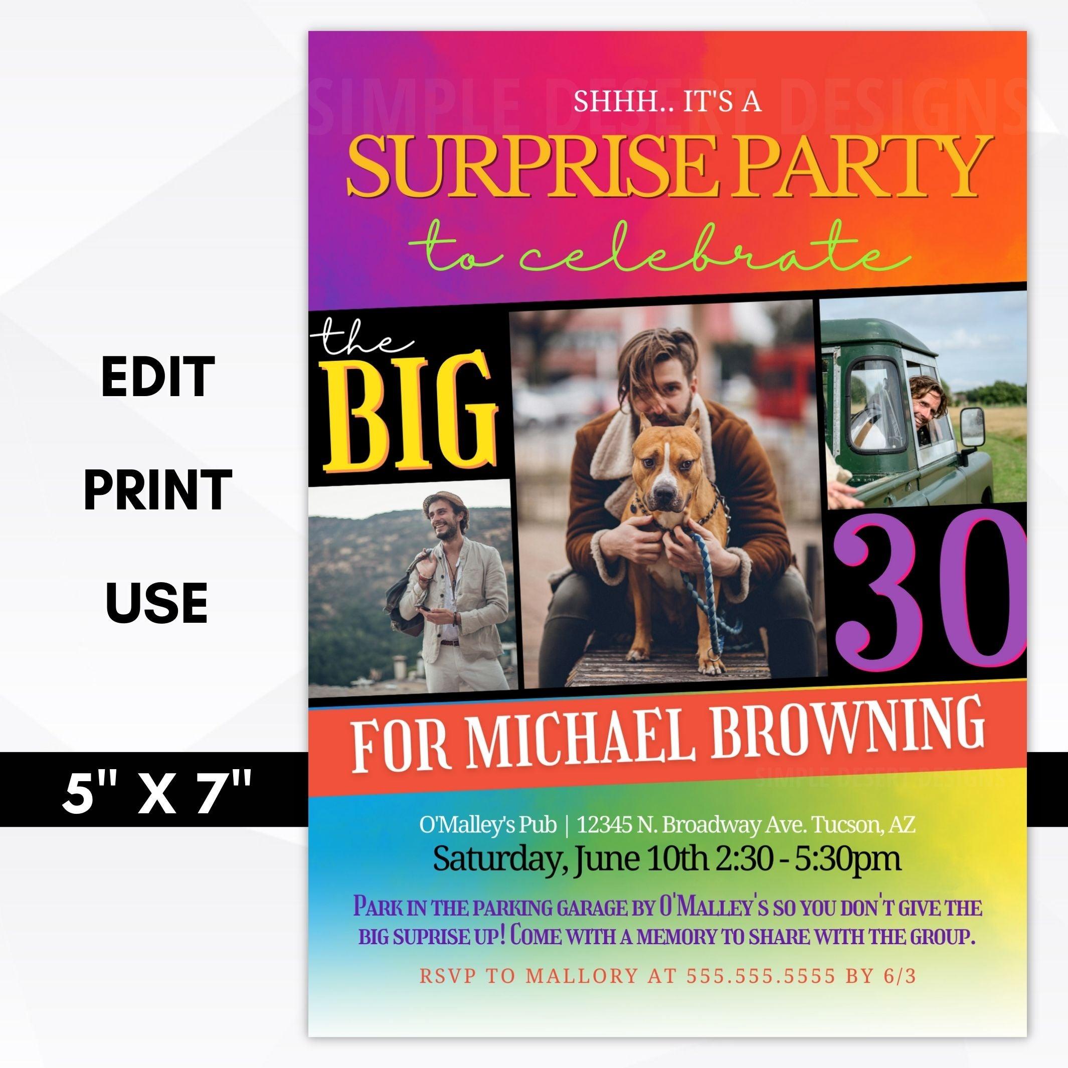 rainbow surprise party invitation