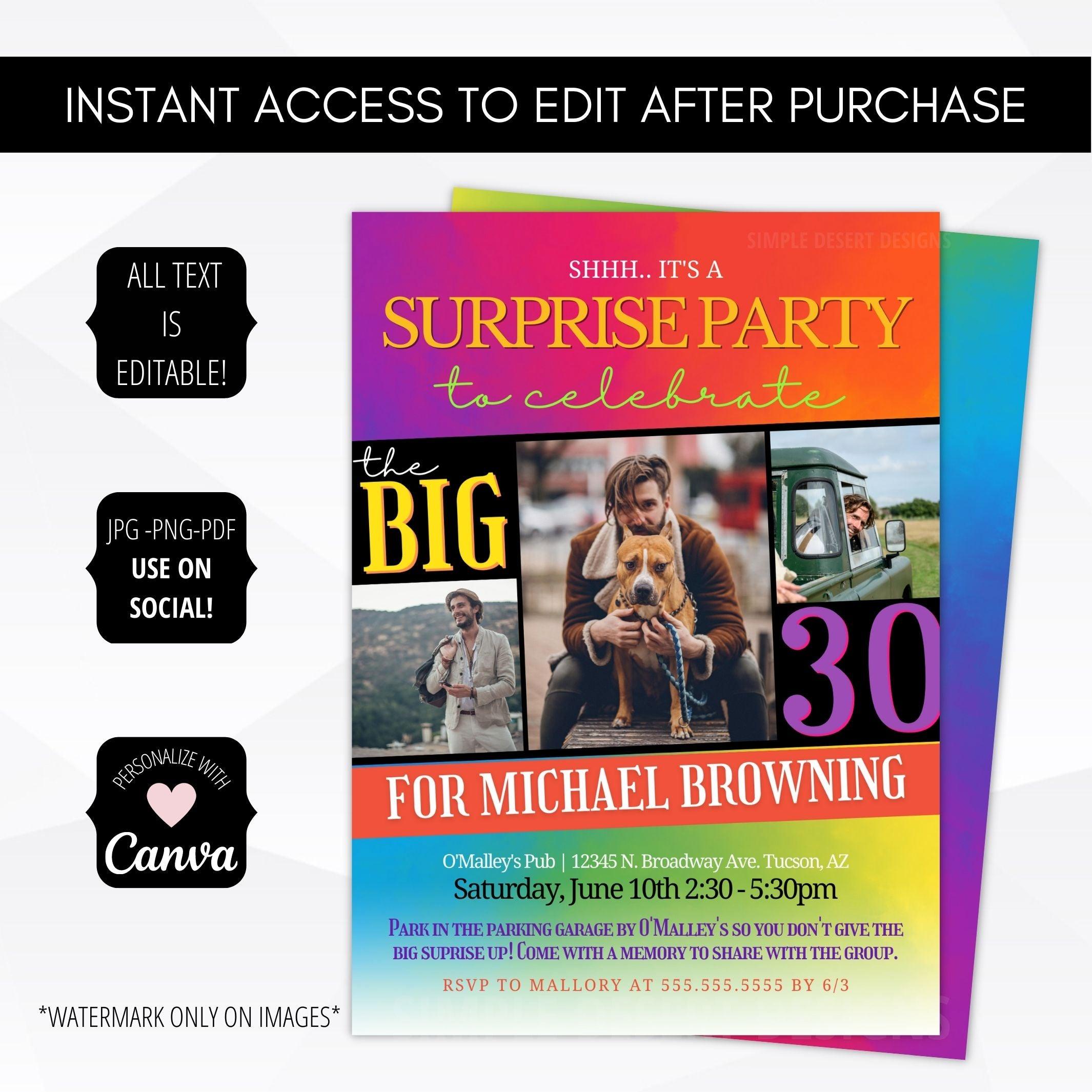 surprise party invitation template pride