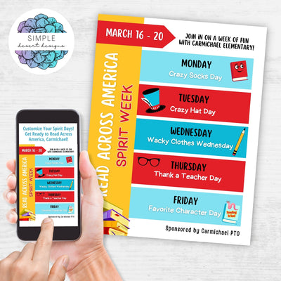 customizable read across america spirit week flyer to send digital or print