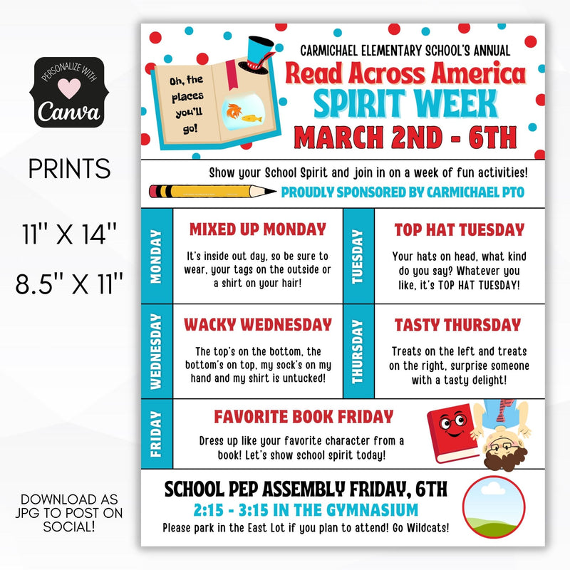 red teal and white themed literacy week flyers for schools and libraries