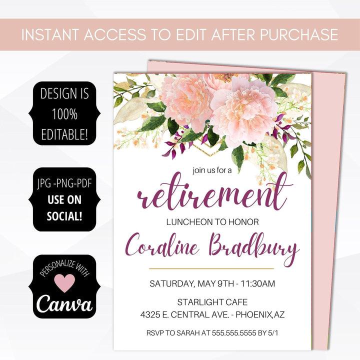 Retirement Luncheon Party Invitation Floral | Simple Desert Designs