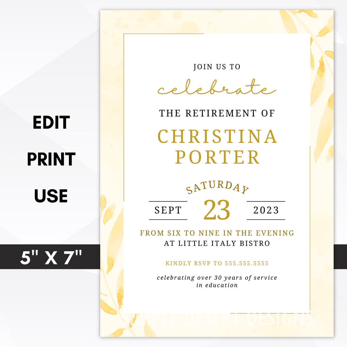 Editable Retirement Party Invitation Template - Simple Desert Designs