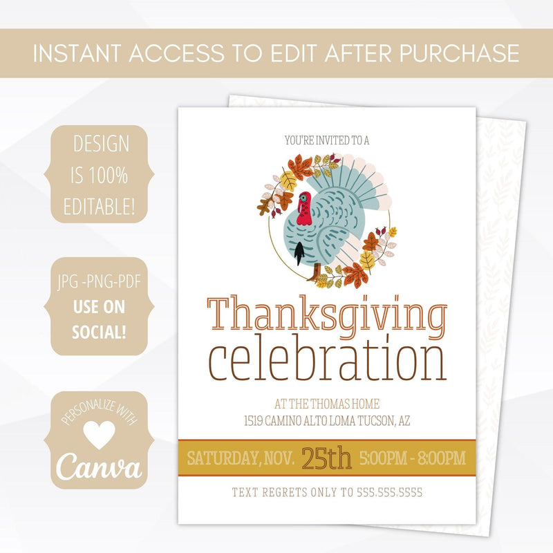 fall autumn friendsgiving printable invitation template
