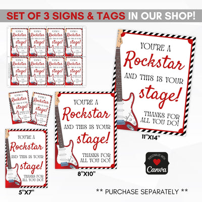 coordinating rockstar theme signs and favor tags available for purchase in our shop